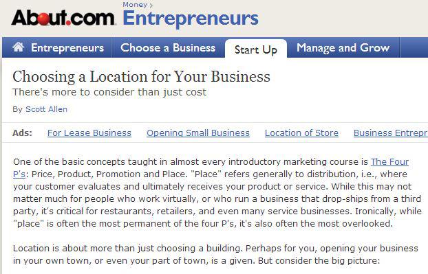 choosing a location for your business