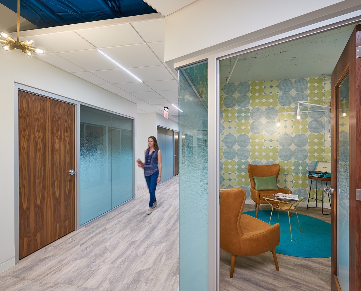Coworking space with small conference room.