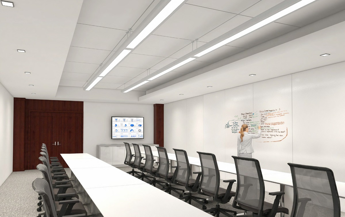 Classroom setting with large white board.