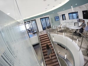Open office space with stairs.